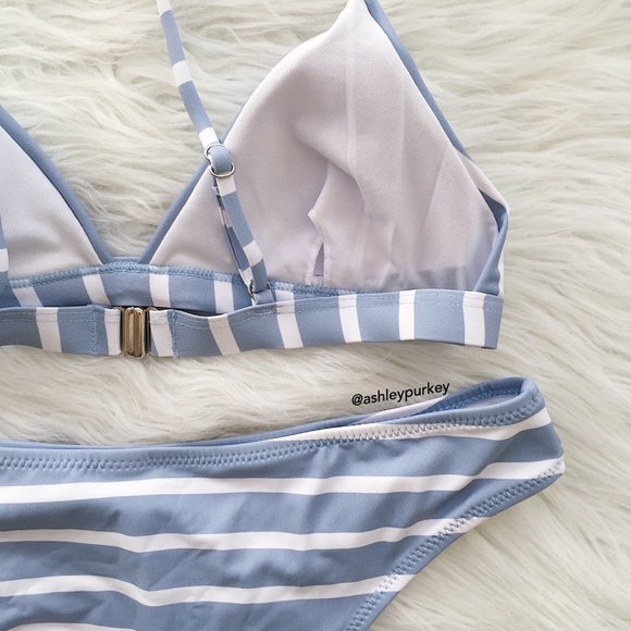 light baby blue and white striped bikini set - Picture 3 of 4